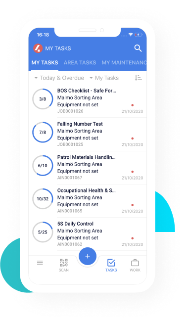 Mobile screenshot of My Tasks overview in our manufacturing Task Management software