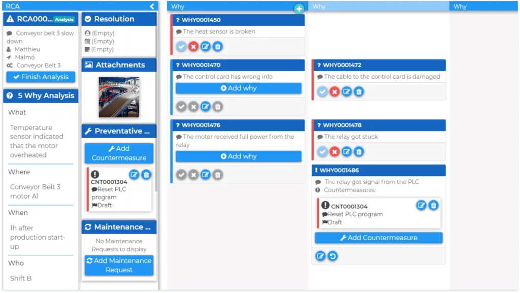 Example of a good Root Cause Analysis workflow, helping you increase your manufacturing efficiency