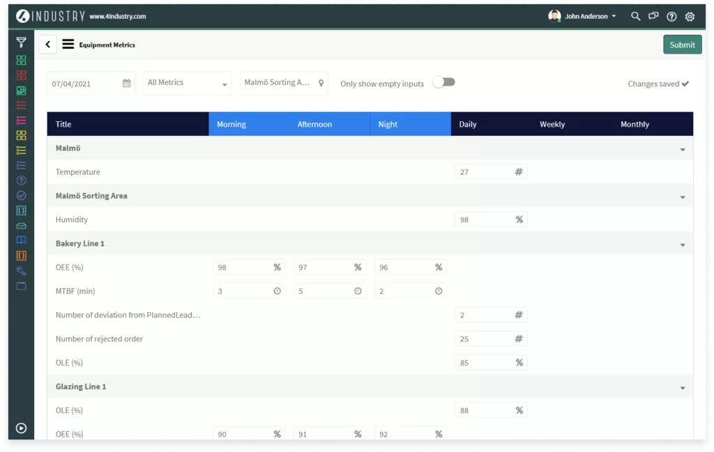 Screenshot of Equipment metric - Six Big Losses Baseline