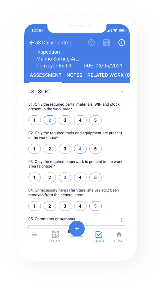 Mobile screenshot of 5S Daily Control Assessment execution